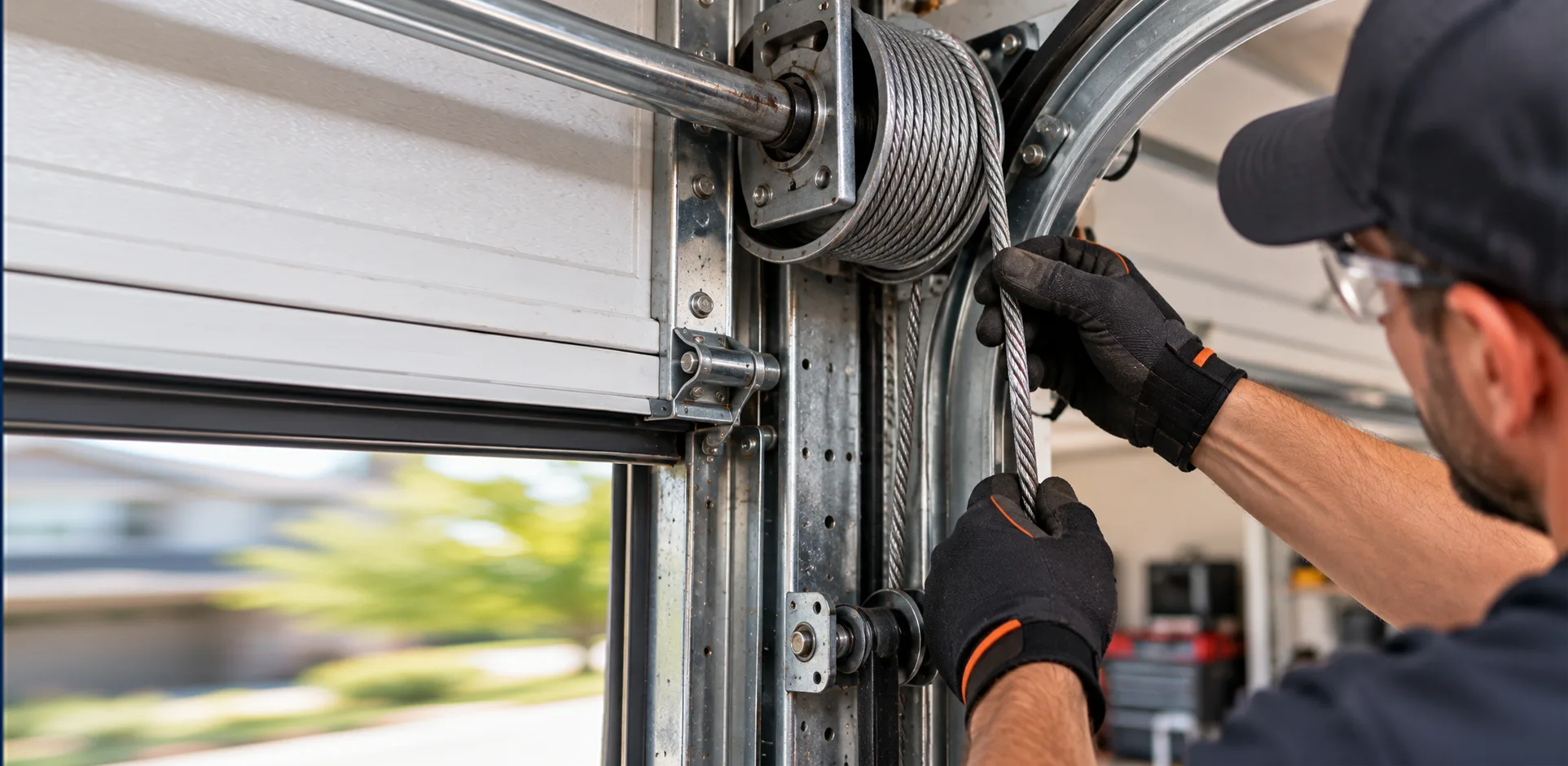 Gloved hands servicing a cable drum