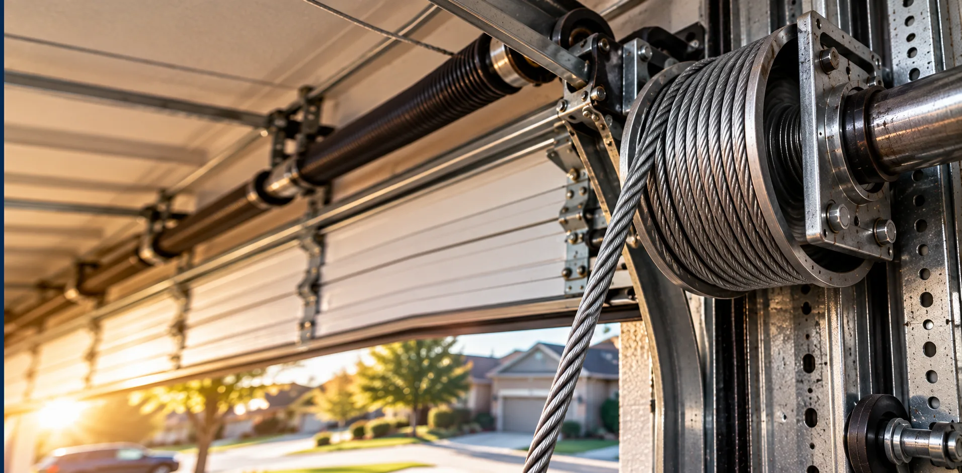 Garage door cable wound around a grooved drum