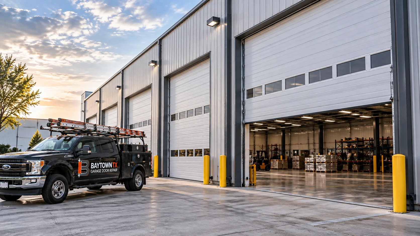 Overhead door service at a commercial loading bay