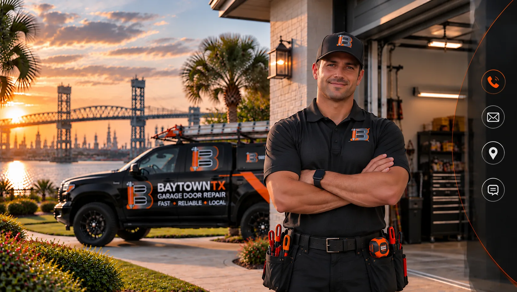 Technician and service vehicle near the waterfront