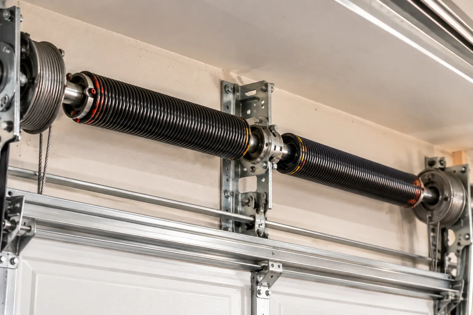Twin torsion springs above a sectional door