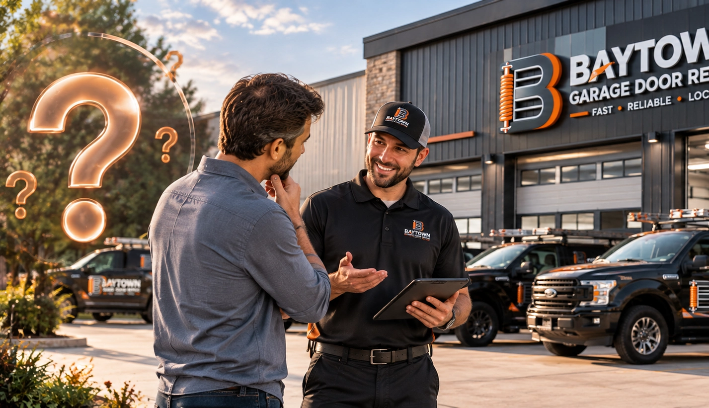 Customer and technician reviewing a tablet — home