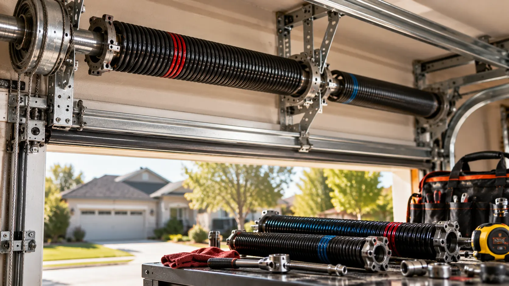 Torsion shaft and drums above spare springs