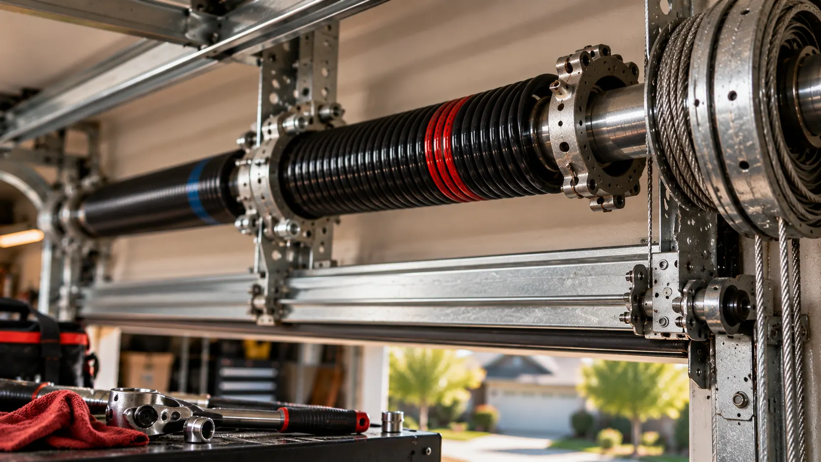 Black torsion spring with a red marking