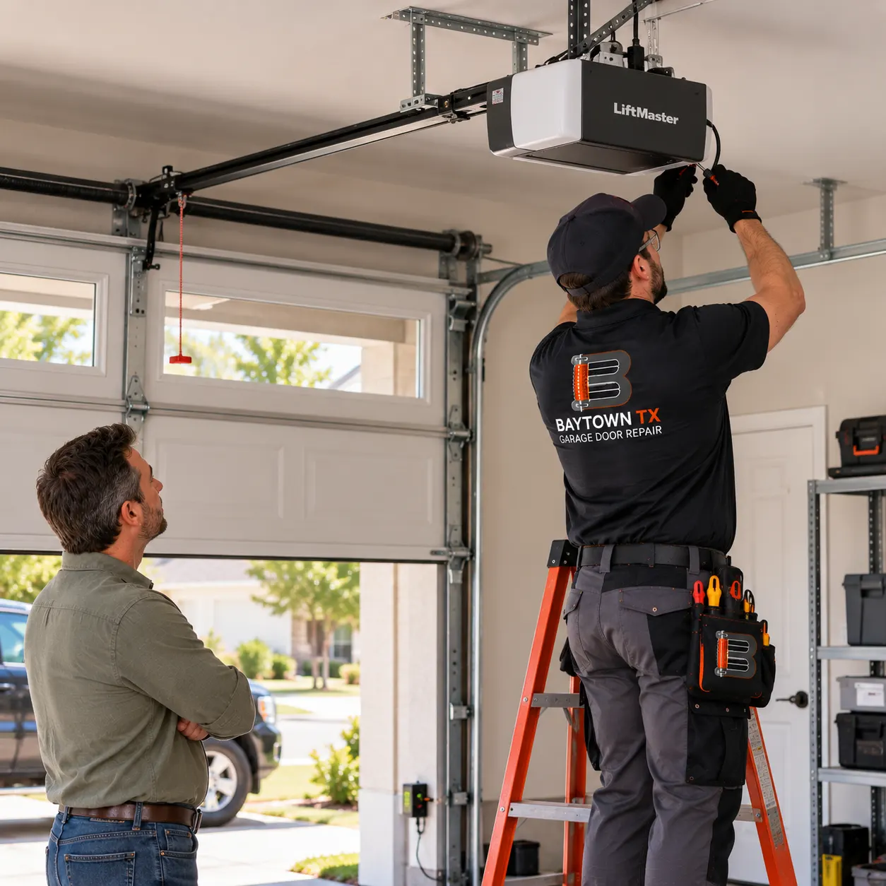 Homeowner watching an opener installation — installation