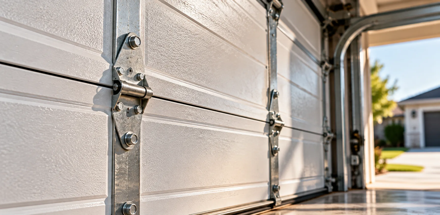 White door sections with hinges and side tracks