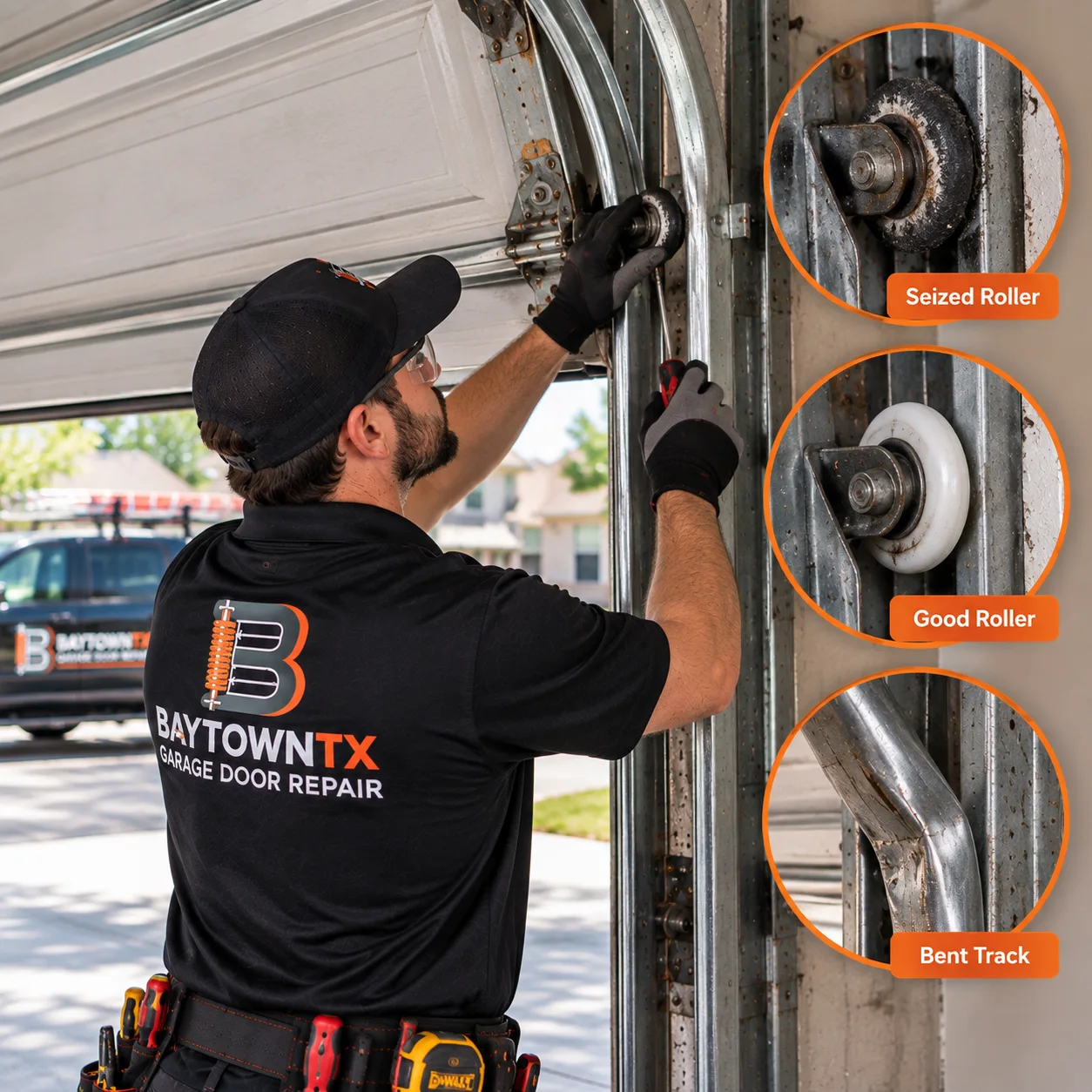 Roller inspection with worn hardware close-ups