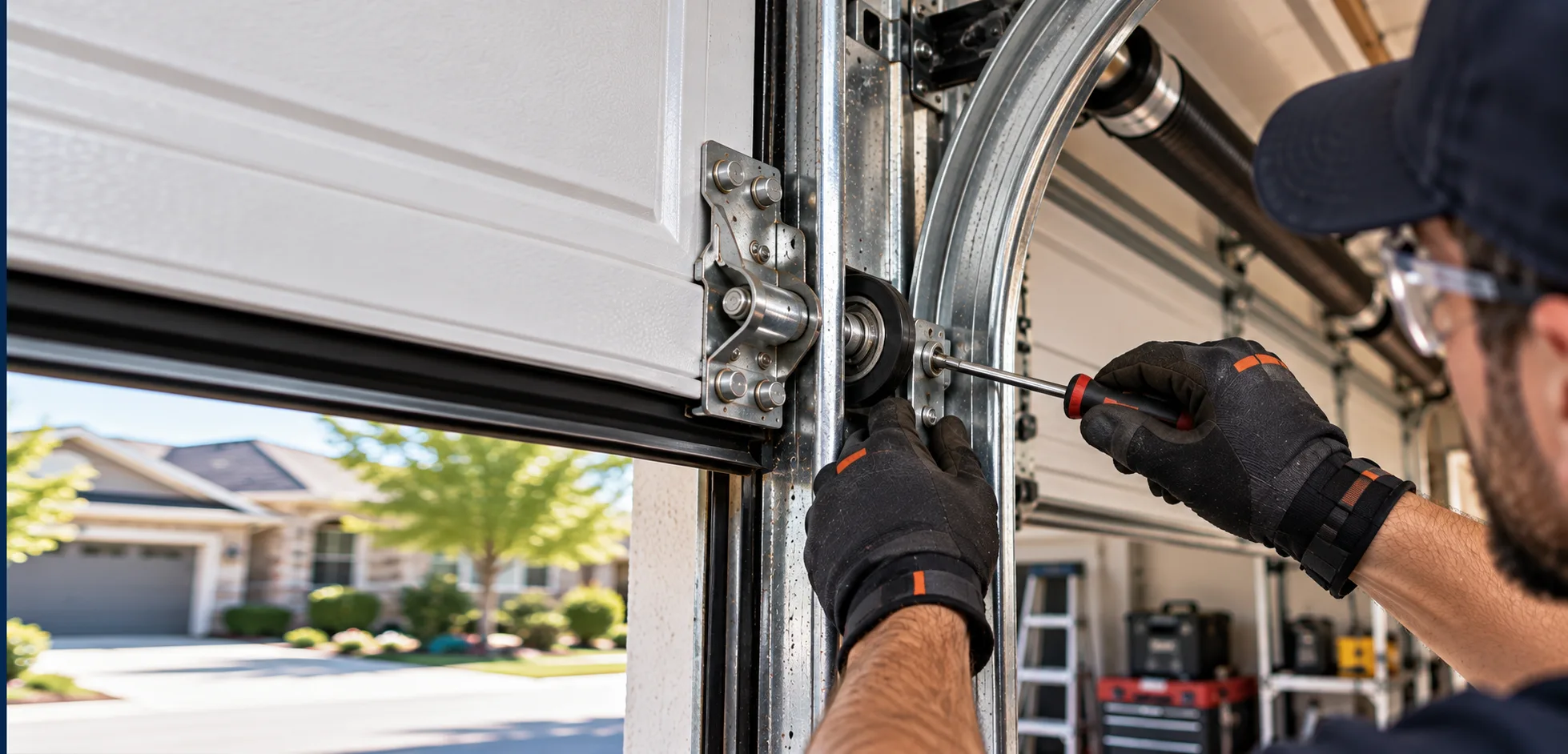 Gloved hands adjusting a roller bracket
