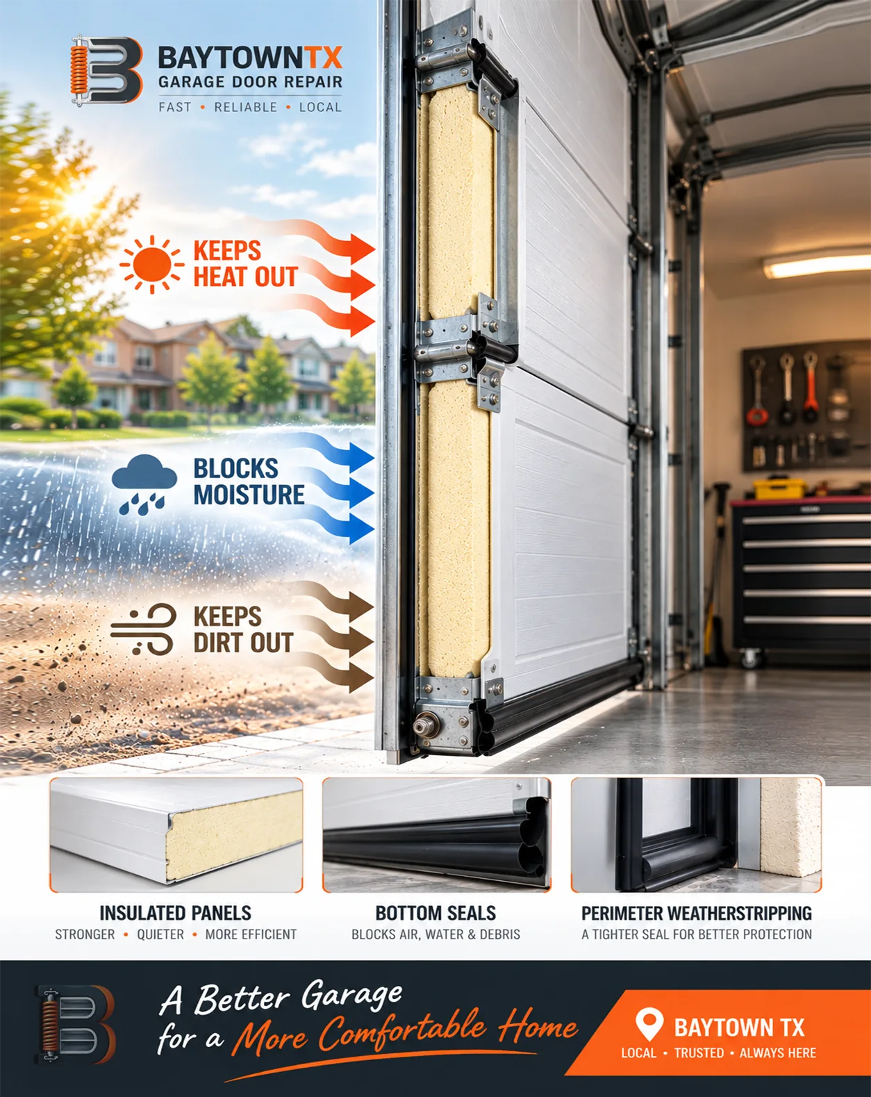 Technician fitting hardware to a dark garage door — home